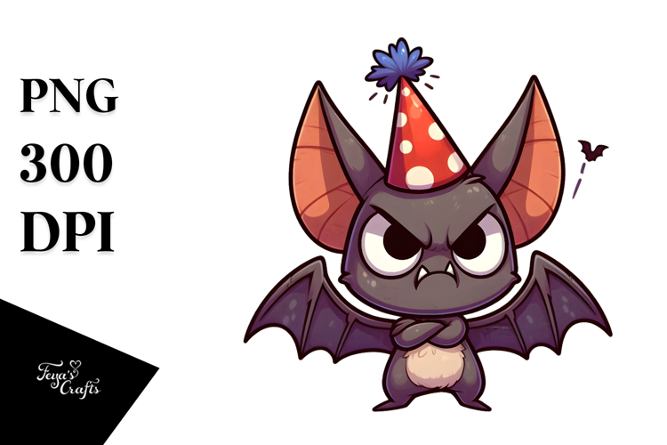 Silly Cartoon Bat with Party Hat PNG
