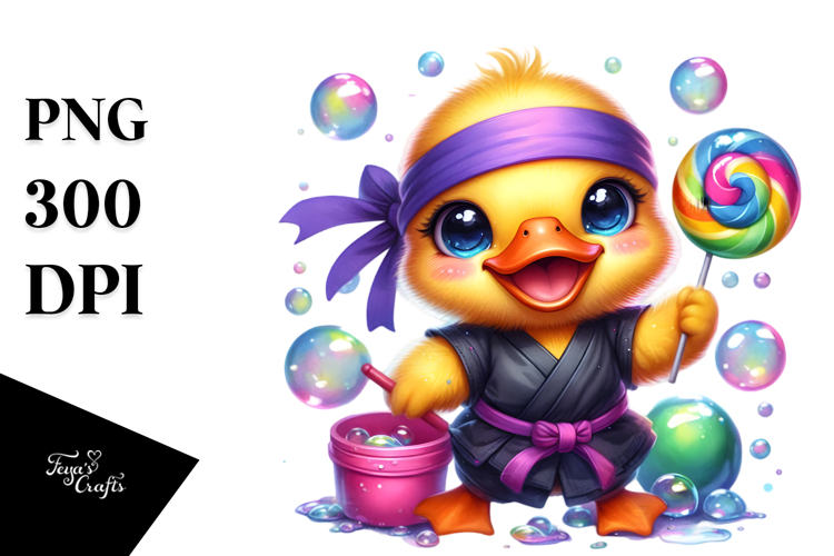 Ninja Baby Duck in Watercolor