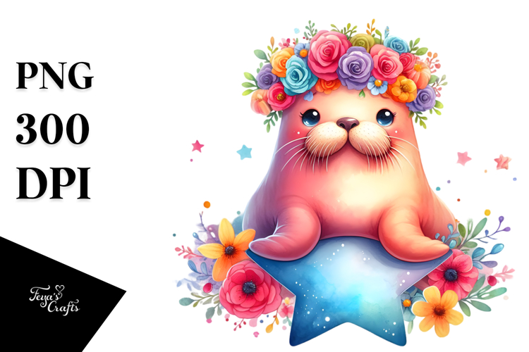 Cartoon-style Watercolor Walrus, Transparent PNG
