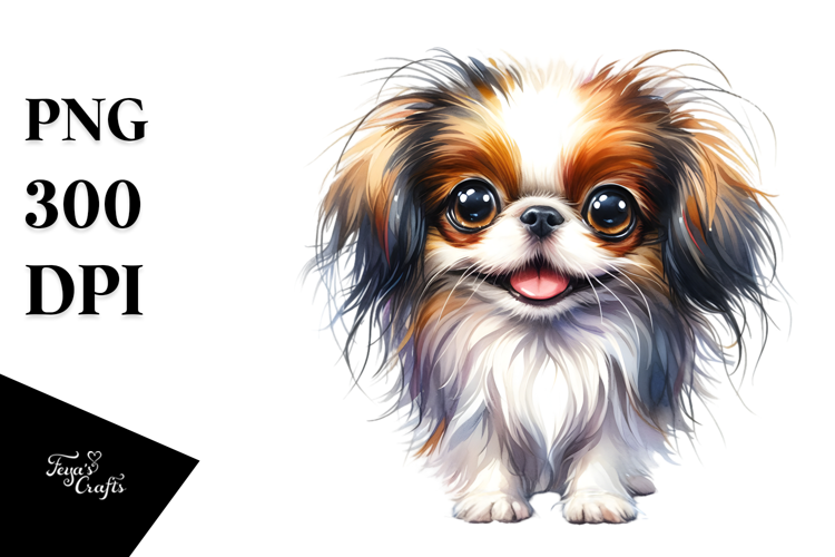 Cute Japanese Chin Watercolor PNG