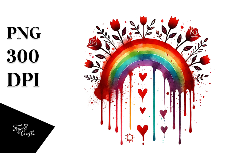 Colorful Washed Rainbow with Blood and Hearts, Transparent