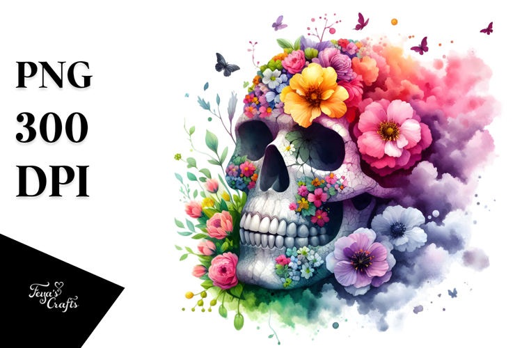 Grungy Skull, Colorful PNG