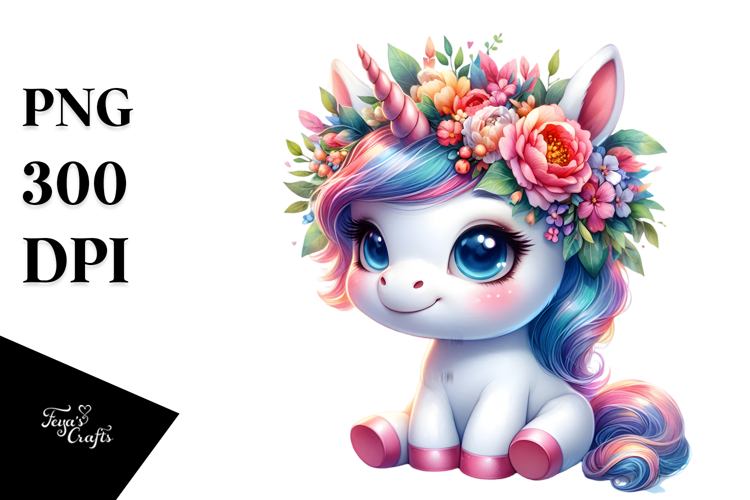 Cute Baby Unicorn Sitting PNG