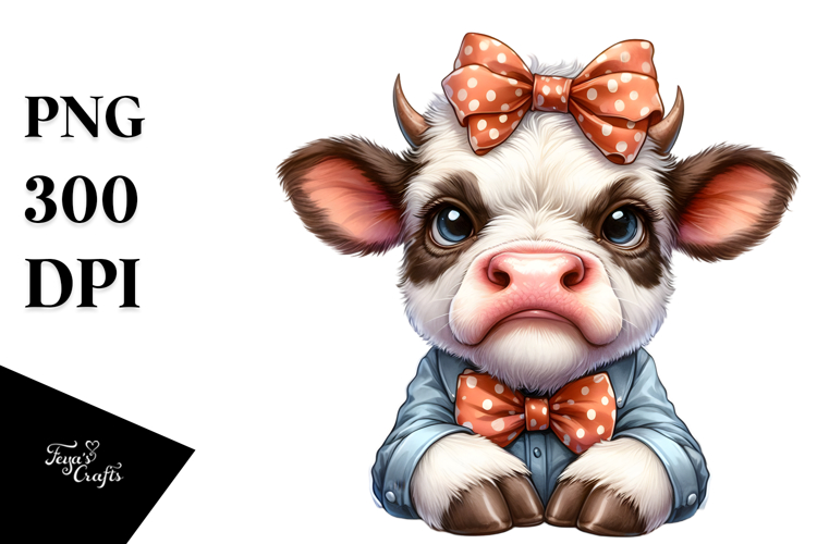Disgusted Baby Cow with Bow and Tie PNG