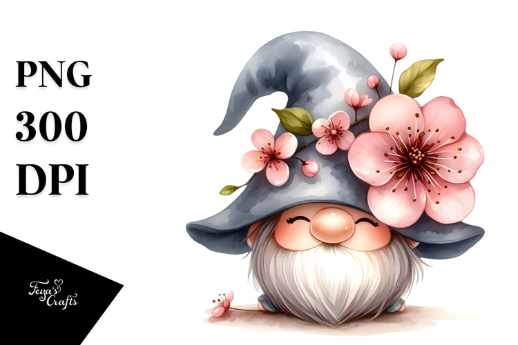 A Cute Watercolor GNOME with Big Hat, PNG