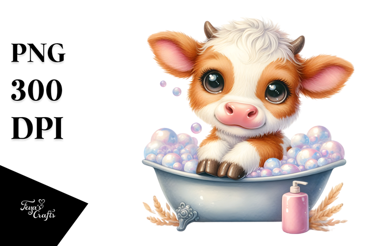 Cute Baby Hignland Cow Bath Tub Bubbles Clipart