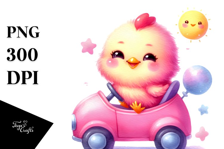 Colorful Chicken on Baby Car PNG