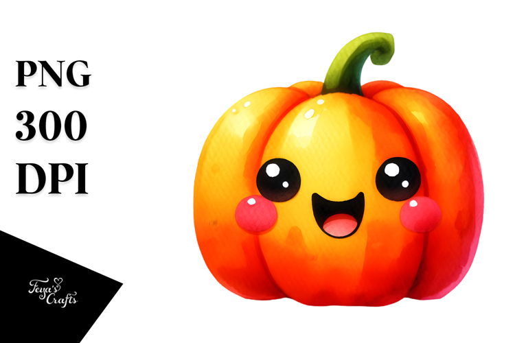 Funny Vibrant Watercolor Cute Pumpkin