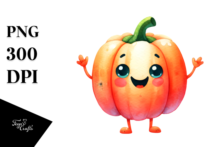 Funny Vibrant Watercolor Cute Pumpkin