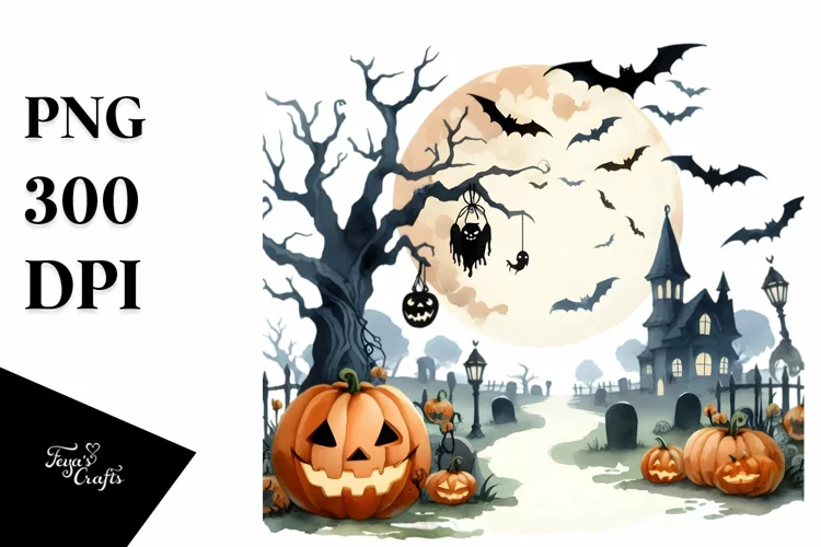 Simple Haloween Scene | Sublimation | Clipart