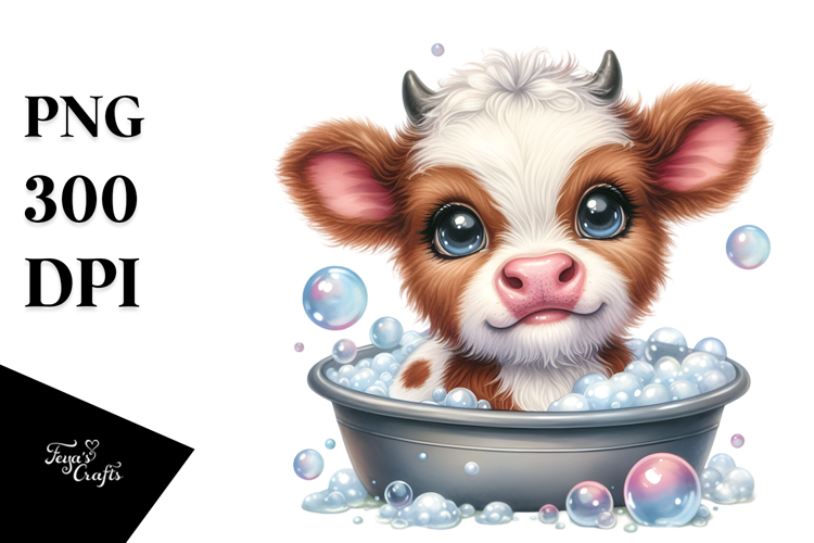 Cute Baby Hignland Cow Bath Tub Bubles Clipart