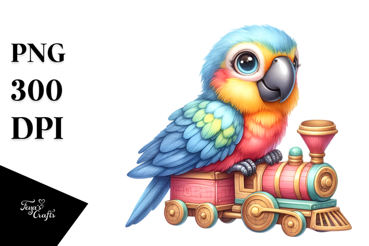 Cute Colorful Small Baby Macaw Sitting Small Train Clipart