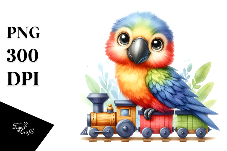 Cute Colorful Small Baby Macaw Sitting Small Train Clipart