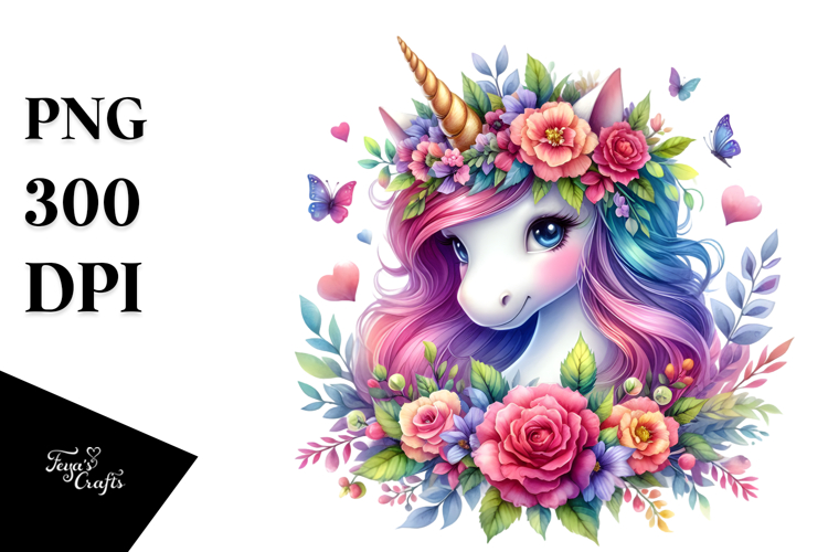 Cute Unicorn Floral Wreath PNG