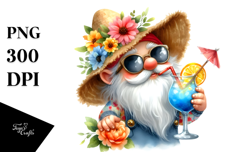 Whimsical Gnome Drinking a Cocktail PNG