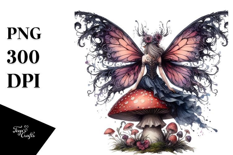 Gothic Fairy on a Mushroom, PNG