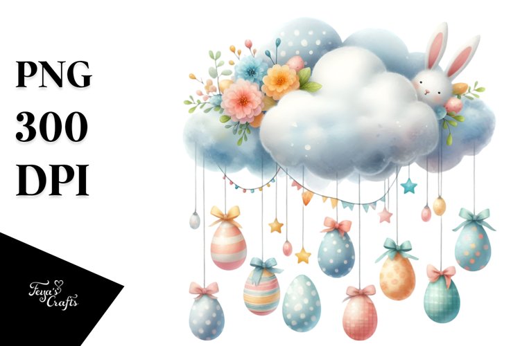 Watercolor Easter Eggs Cloud Hanging PNG