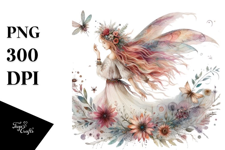 Boho Watercolor Fairy, PNG