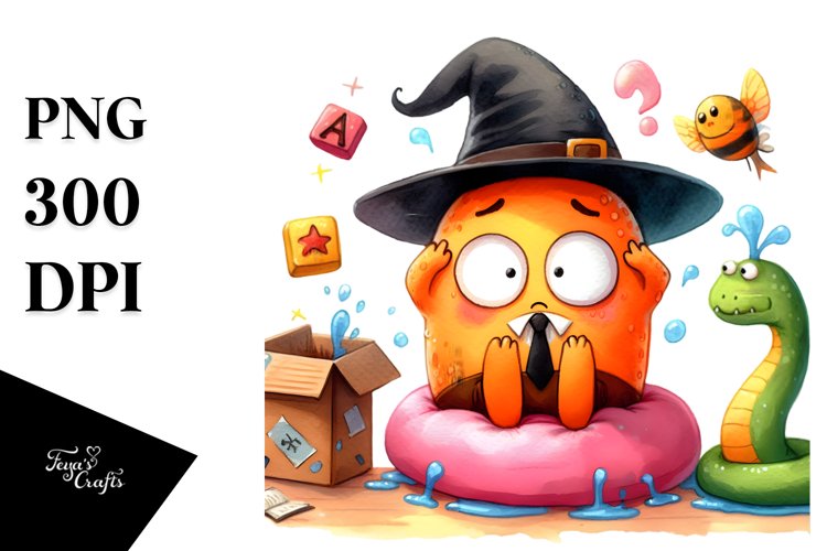Funny Vibrant Watercolor Cute Scene example image 1