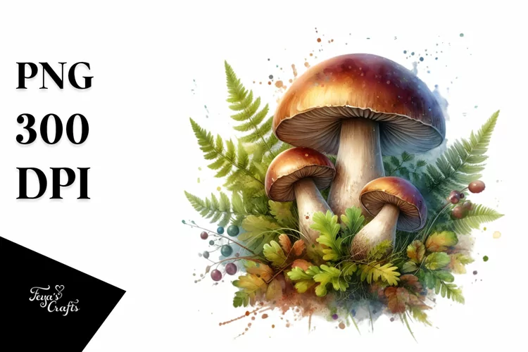 Glossy Mushroom with Watercolor Splash