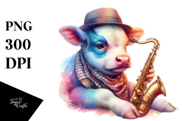 Colorful Baby Cow in Jazz Club PNG example image 1