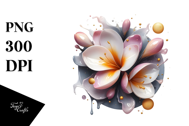 Glossy Freesia, Round Watercolor Splash