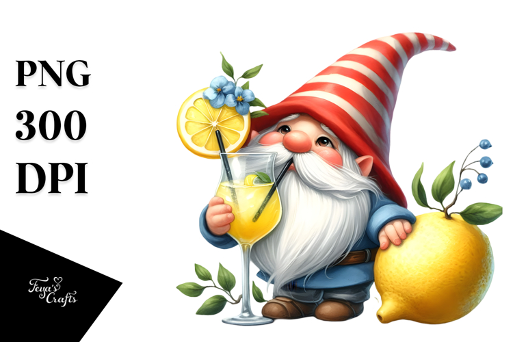 Whimsical Gnome with Cocktail PNG