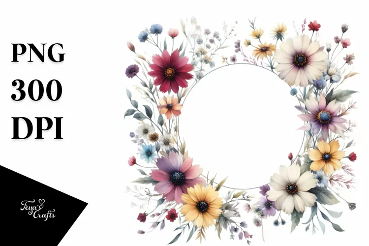 Watercolor Wild Colorful Flowers Bold Frame | Sublimation |
