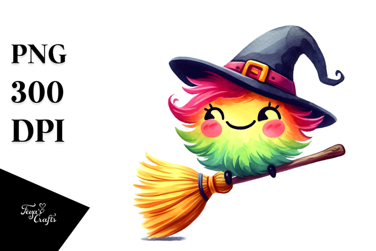 Funny Vibrant Watercolor Cute Broom