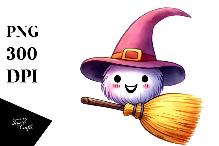 Funny Broom Watercolor Splash Clipart