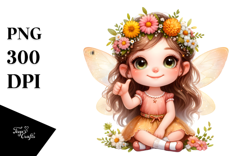 Watercolor Fairy Thumbs Up Flowers Marigold | Sublimation |
