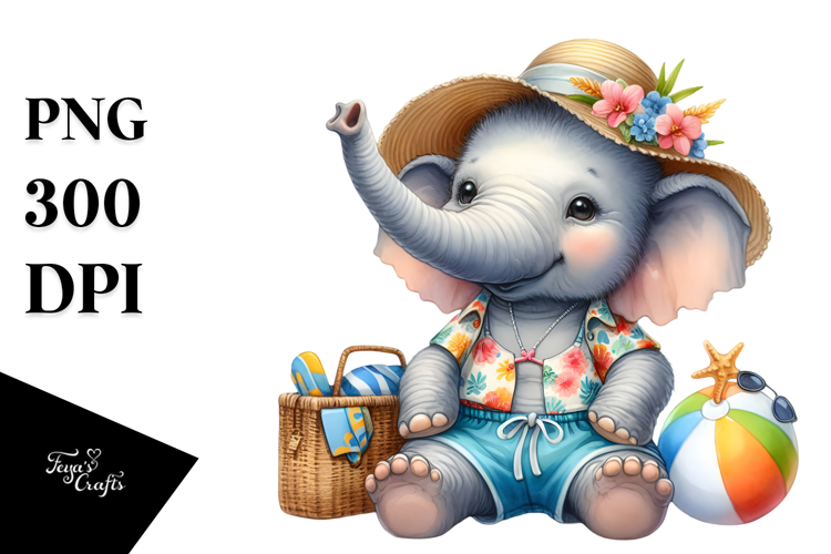 Baby Elephant in Beachwear PNG