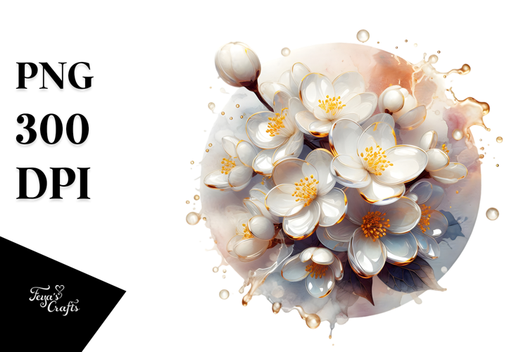 Glossy Jasmine Watercolor Splash PNG