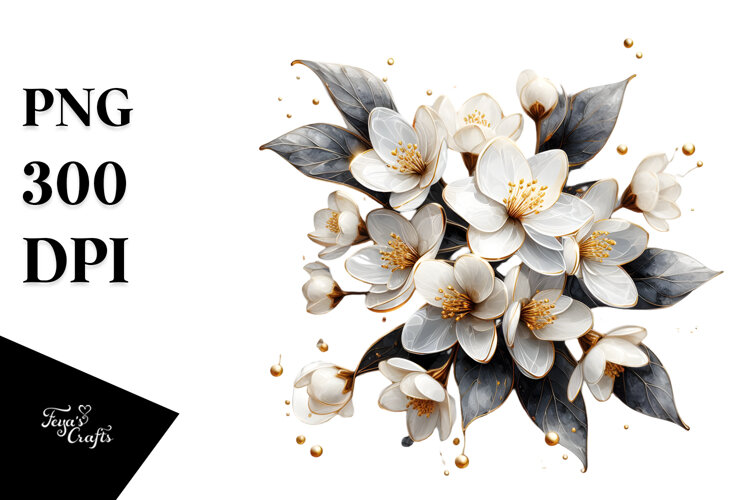 Glossy Jasmine Watercolor Splash PNG example image 1