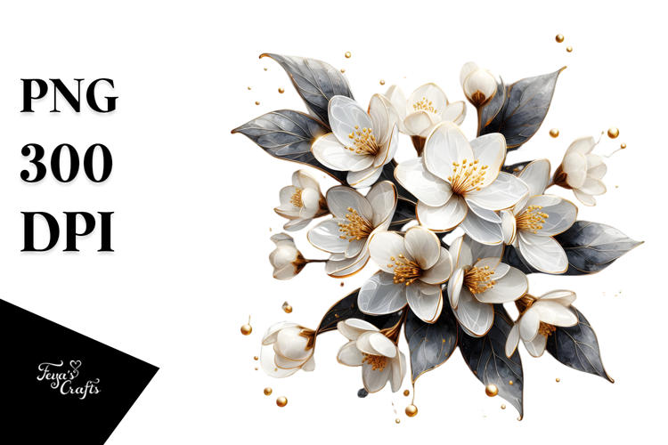 Glossy Jasmine Watercolor Splash PNG