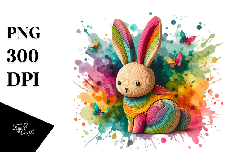 Colorful Wooden Bunny, PNG