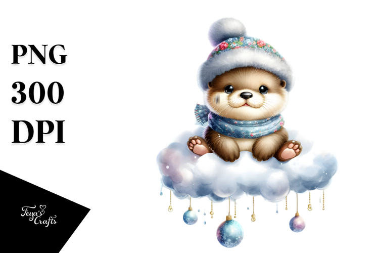 Cute Otter with Gift Box PNG