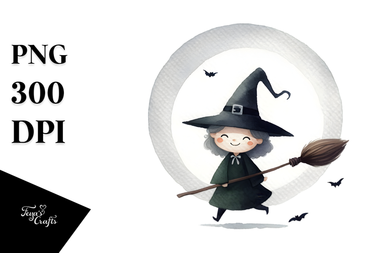 Funny Witch Watercolor Image, PNG