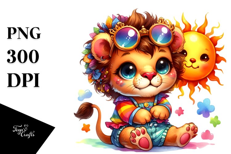 Baby Lion with Summer Clothes, Colorful PNG