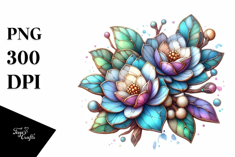 Detailed Vibrant Gardenia in Stained , PNG
