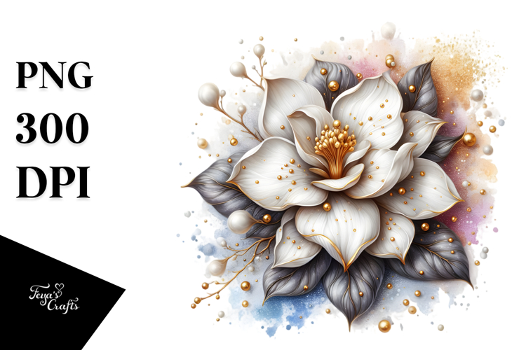 Detailed Shiny Gardenia Watercolor Splash
