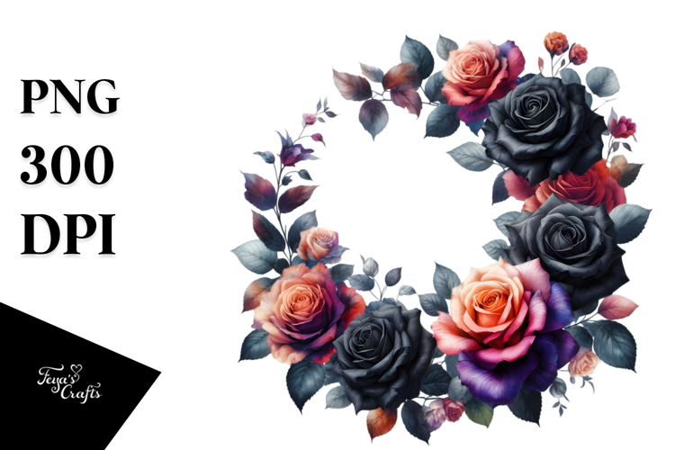 Floral Frame with Black Roses PNG