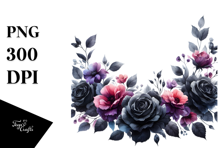 Floral Frame with Black Roses PNG
