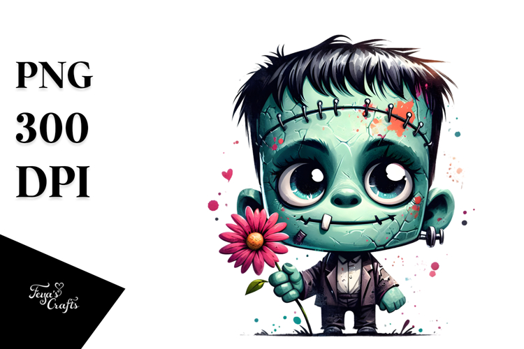 Funny Tiny Frankenstein with Cool Hair PNG
