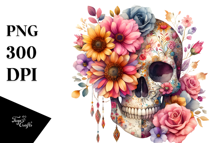 Boho Flower Half Flowers Watercolor Digital Art