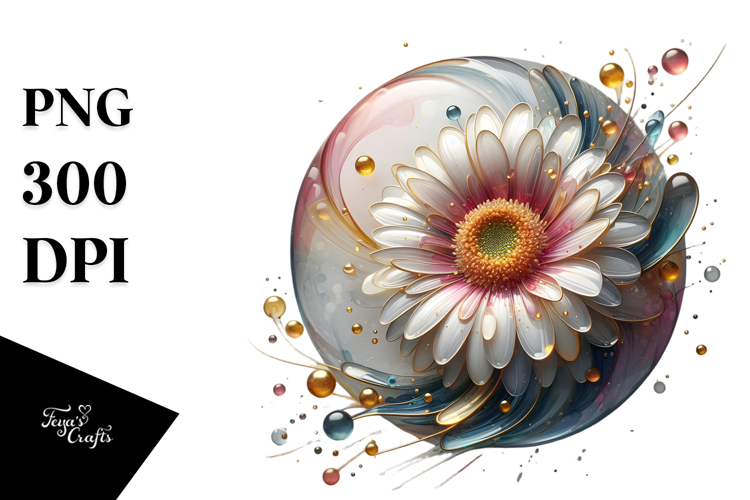Glossy Gerbera, Round Watercolor Splash