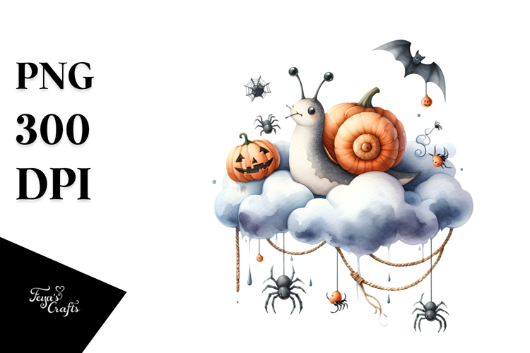Snail Dressed for Halloween, Watercolor PNG