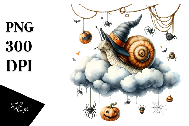 Snail Dressed for Halloween, Watercolor PNG