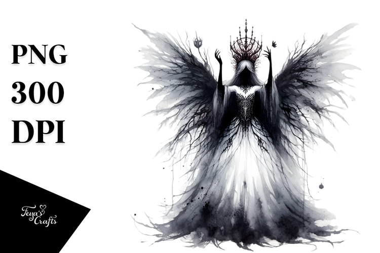 Dark Gothic Fairy, Watercolor PNG
