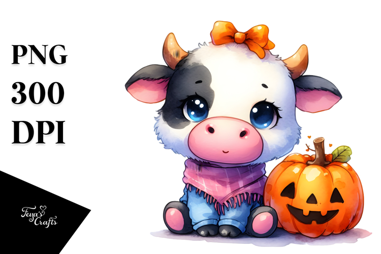 Cute Baby Cow, Watercolor PNG